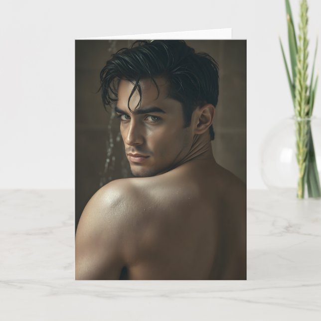 Tarjeta Over the Shoulder Hot Guy Greetings Card (Anverso)