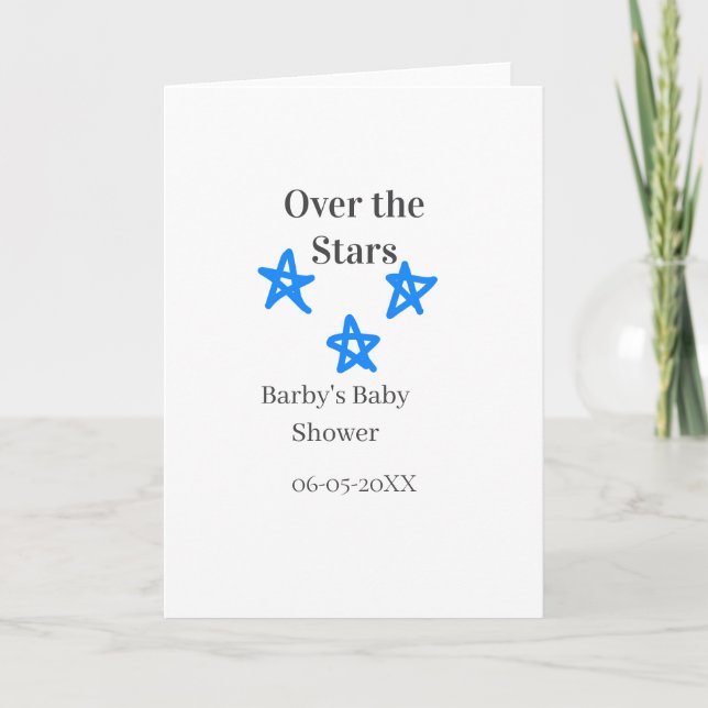 Tarjeta Over the Stars blue gray baby shower name date ele (Anverso)