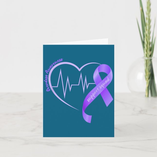 Tarjeta Overdose Awareness Month Purple Ribbon Heart Suprt (Anverso)