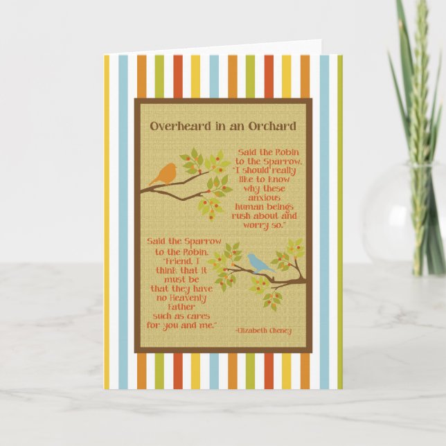 Tarjeta "Overheard in an Orchard" (Robin y Sparrow (Anverso)
