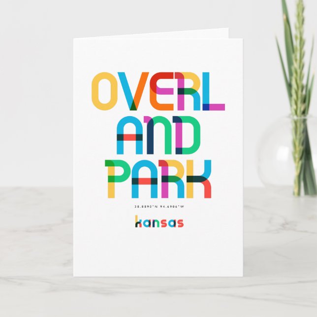 Tarjeta Overland Park Kansas Mid Century, Pop Art, (Anverso)