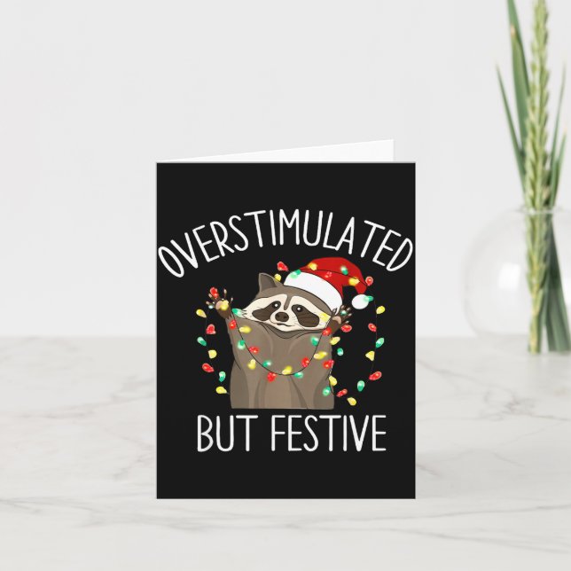 Tarjeta Overstimulated But Festive Funny Santa Raccoon Xma (Anverso)