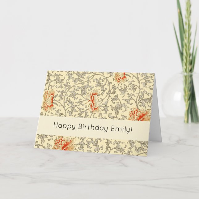 Tarjeta Owen Jones Patrón Antiguo: Coral Floral Gris (Anverso)