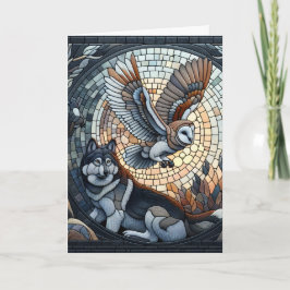 Tarjeta Owl and Wolf Mosaic Ai Art | En blanco