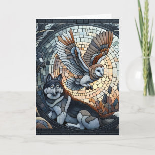Tarjeta Owl and Wolf Mosaic Ai Art   En blanco