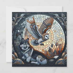 Tarjeta Owl and Wolf Mosaic Ai Art   En blanco