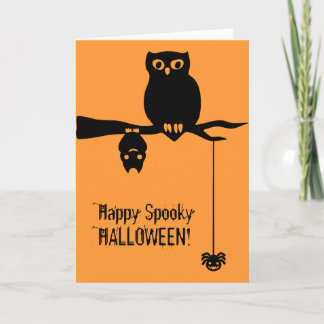 Tarjeta Owl-Bat-Spider Tocó Halloween