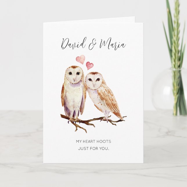 Tarjeta Owl Couple My Heart Hoots Anniversary (Anverso)
