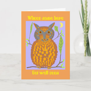 Tarjeta Owl diciendo: "¡Guau!, ¡Ve pronto!", añade el nomb