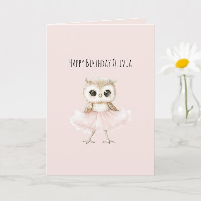 Tarjeta Owl Pink Tutu Birthday (Planta pequeña)