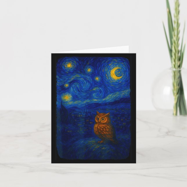 Tarjeta Owl Starry Cute Night Van Gogh Owl Bird Lovers Wom (Anverso)
