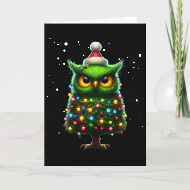 Tarjeta Owl Xmas Tree Owl Christmas Tree Decoración Merry (Anverso)