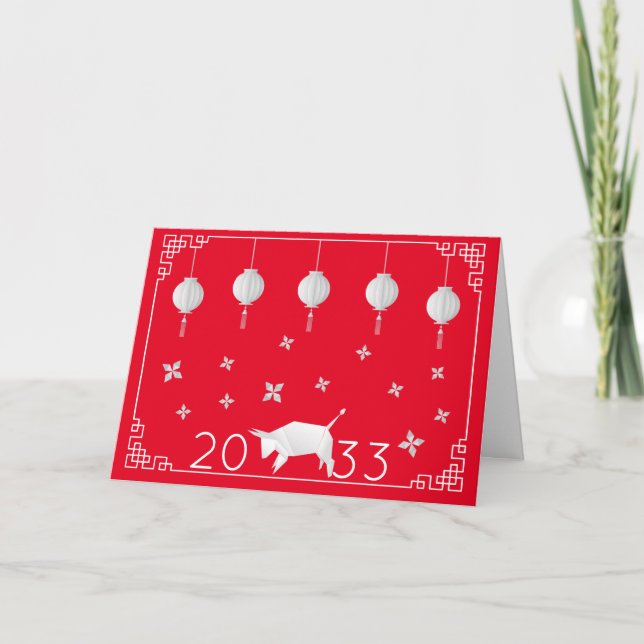 Tarjeta Ox de año nuevo chino de 2033, rojo (Anverso)