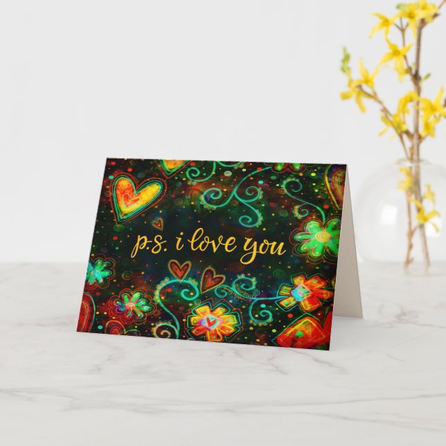 Tarjeta P.D. Te Amo Whimsical Moderno Valentine (flor amarilla)