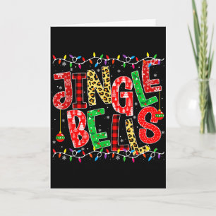 Tarjeta P de cuadros rojos Campanas de Navidad Familia a j
