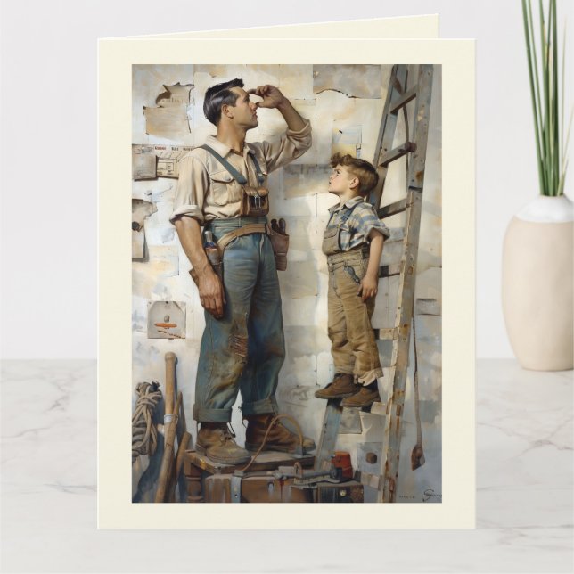 Tarjeta Padre e hijo mirando hacia arriba (Anverso)