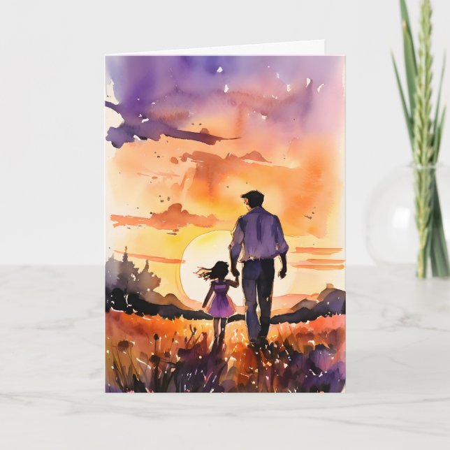 Tarjeta Padre y hija Caminando al sol por el Día del Padre (Anverso)