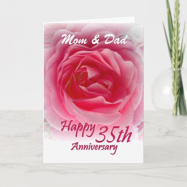 Tarjeta PADRES - 35° Aniversario del Boda con Rosa Rosa Ro (Anverso)