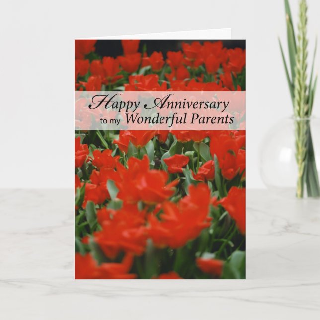 Tarjeta Padres Feliz Aniversario Flores Rojas (Anverso)
