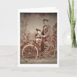 Tarjeta Padres y niños de época en bicicleta