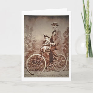 Tarjeta Padres y niños de época en bicicleta