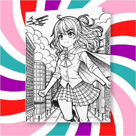 Tarjeta Página Color Me | Anime Superhero Chica Big Birday
