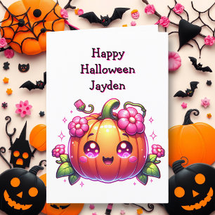 Tarjeta Página de Colores de Calabaza de Halloween para Ni