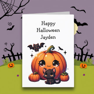 Tarjeta Página de Colores de Calabaza de Halloween para Ni