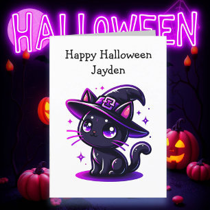 Tarjeta Página de Colores de Gatos Negros de Halloween par