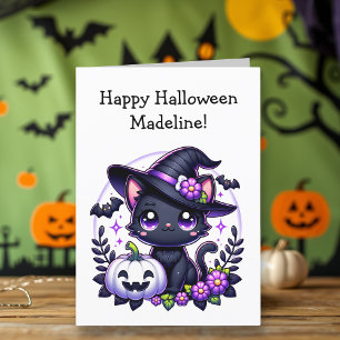Tarjeta Página de Colores de Gatos y Calabaza de Halloween