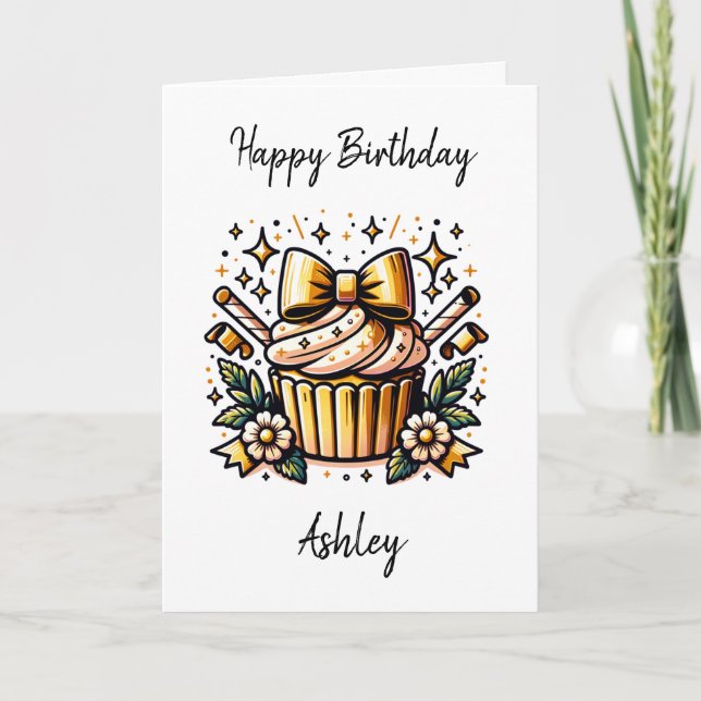 Tarjeta Página de Cupakes y Colores de Cumpleaños Personal (Anverso)