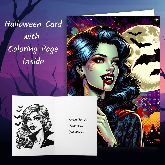 Tarjeta Página de halloween y colorido del cómic Vampire (Subido por el creador)