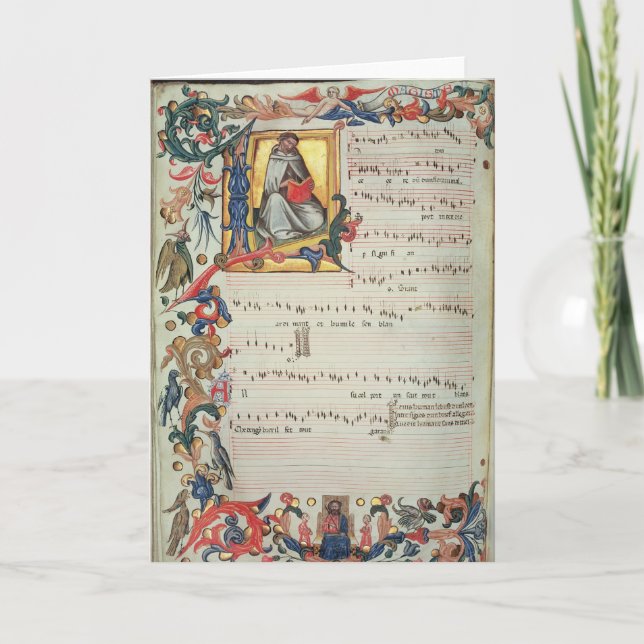 Tarjeta Página de la notación musical con historiated (Anverso)