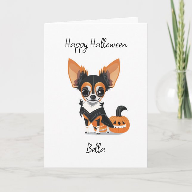 Tarjeta Página Feliz Halloween Chihuahua y Colores (Anverso)