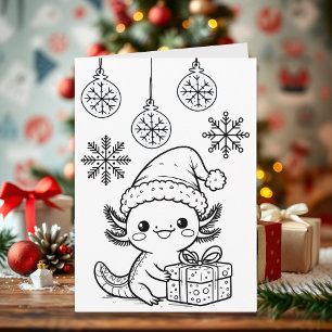 Tarjeta Página para colorear Axolotl   Navidad