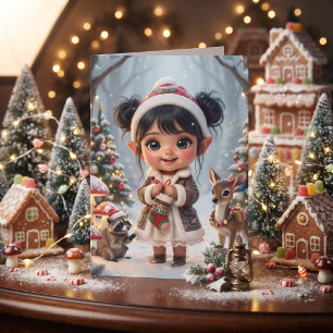 Tarjeta Página para colorear con tema de bosque y niña lin