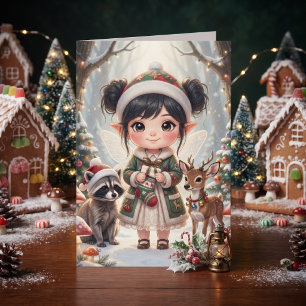 Tarjeta Página para colorear con tema de bosque y niña lin