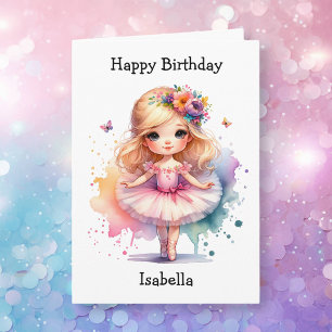 Tarjeta Página para colorear de bailarina por cumpleaños m
