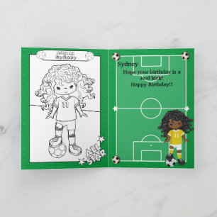 Tarjeta Página para colorear de fútbol para niñas Feliz Cu