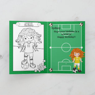 Tarjeta Página para colorear de fútbol para niñas pelirroj