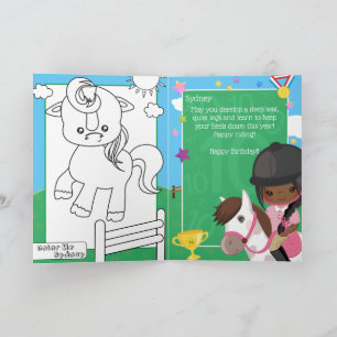 Tarjeta Página para colorear de una chica negra ecuestre F