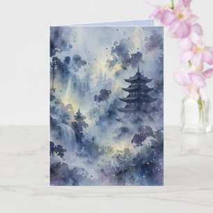 Tarjeta Pagoda Mística de Cinco Niveles Bosque Índigo Oro