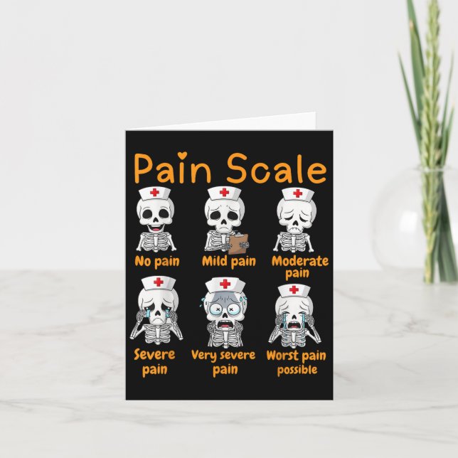 Tarjeta Pain Scale Cute Nurse Skeleton Halloween Trauma Fu (Anverso)