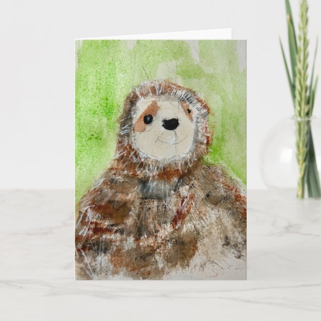Tarjeta Painting of Plush Sloth on Folded Greeting Card (Anverso)