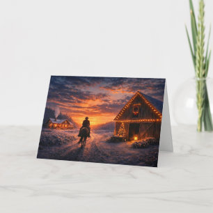 Tarjeta País de Navidad Vaquero Occidental y Caballo Atard