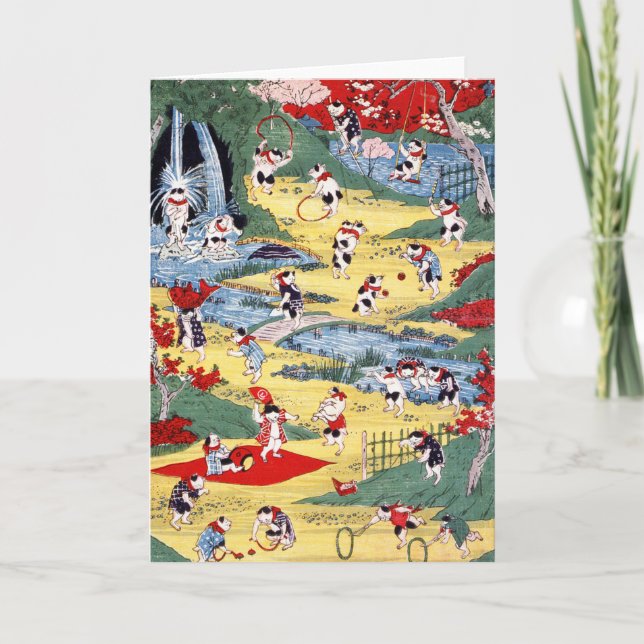 Tarjeta País gatos japonés, Utagawa Kunitoshi (Anverso)