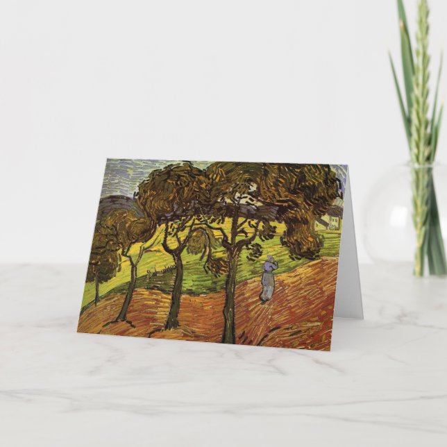 Tarjeta Paisaje, árboles y figuras de Vincent van Gogh (Anverso)