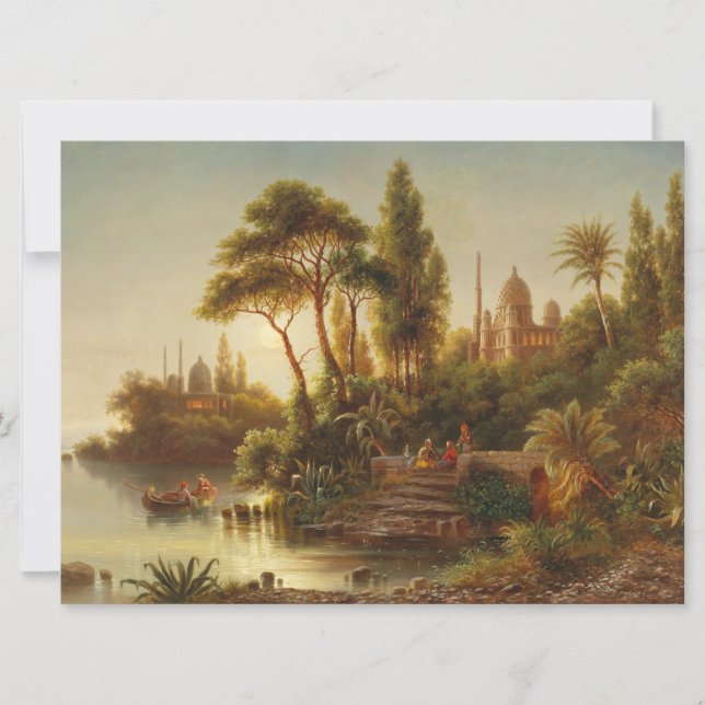 Tarjeta Paisaje asiático a la luz de la noche (arte de la  (Anverso)