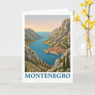Tarjeta Paisaje balcánico de la bahía de Kotor vintage Mon