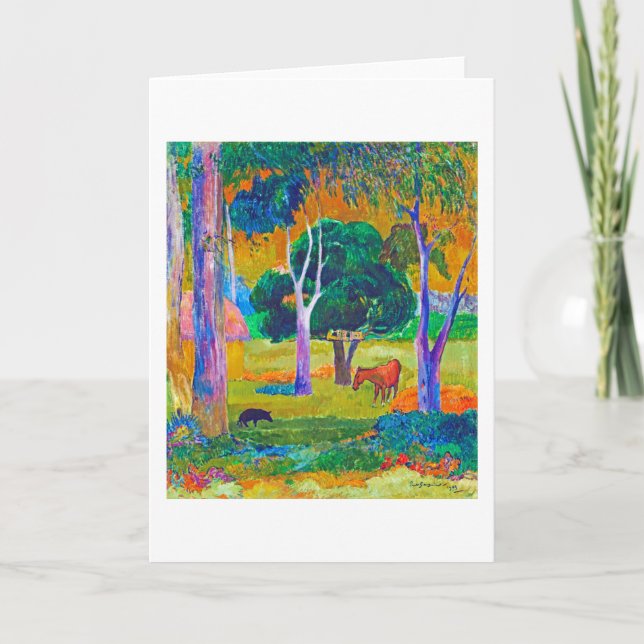 Tarjeta Paisaje con cerdo y caballo, Gauguin (Anverso)